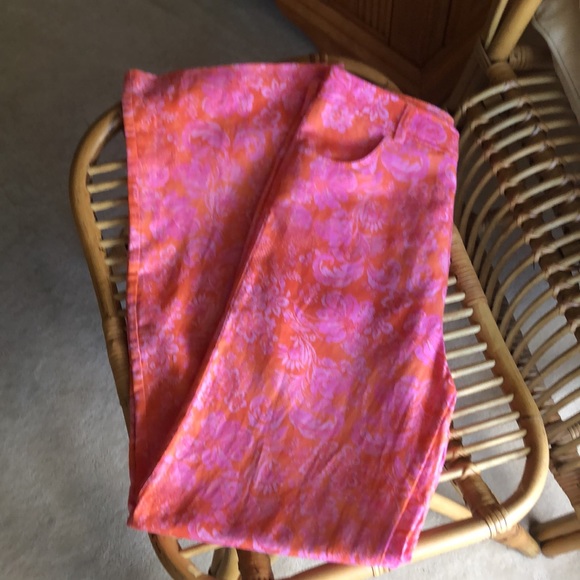 Zara cotton/linen summer lightweight floral pants. 4 pocket zipBright fun floral - Picture 4 of 12